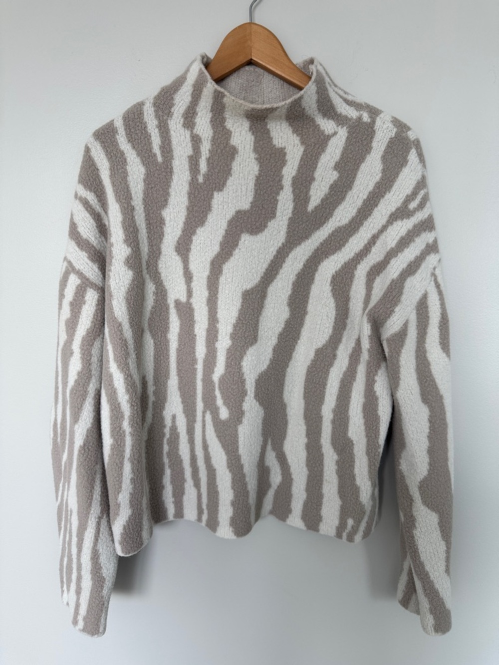 Express Beige and White Zebra Mock Neck Sweater